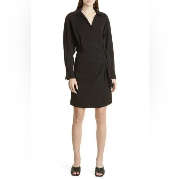 Vince Dresses & Skirts - Vince Black Tie Waist Long Sleeve Wrap Front Shirt Dress Size Medium